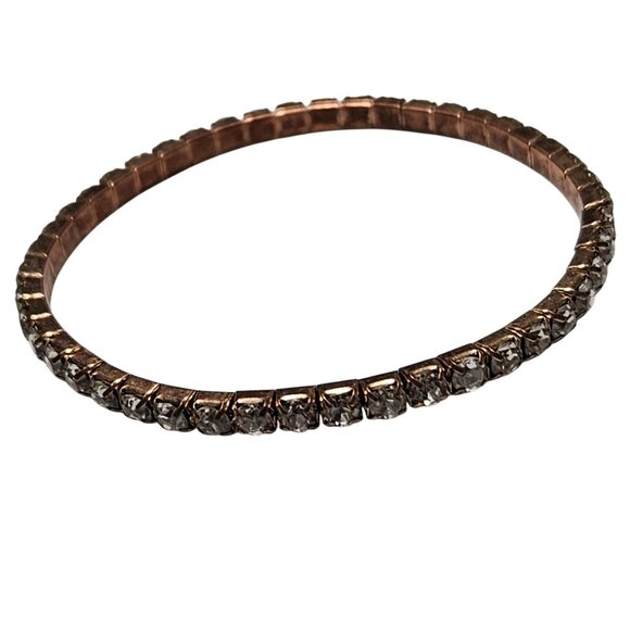 Elegant Vintage Rose Gold Tone Tennis Bracelet Crystal Accents Classic Jewelry - Picture 1 of 4